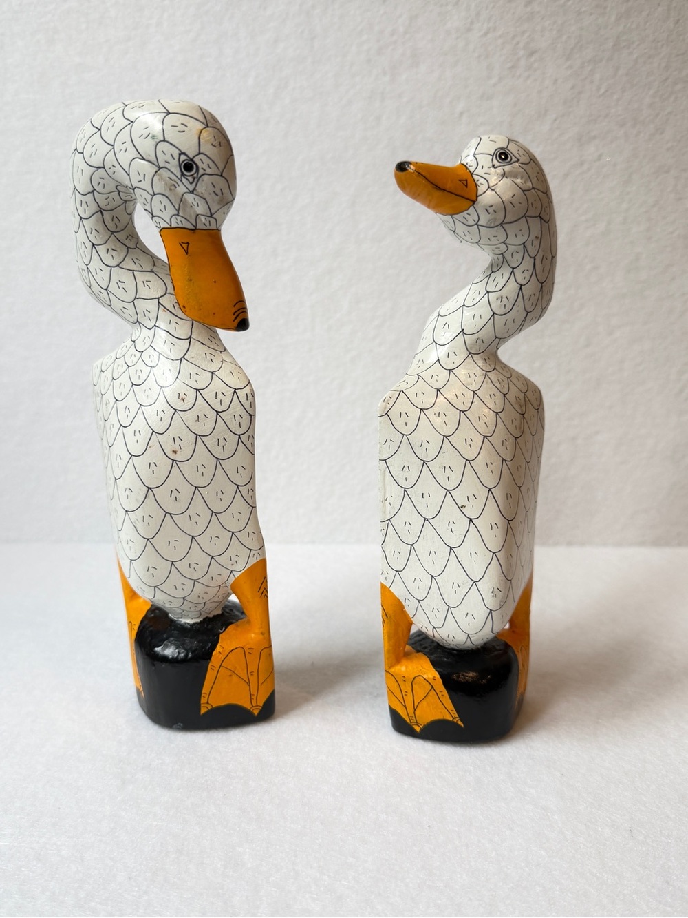 Vintage Hand Carved Painted Wooden Duck Figurines Set of Two